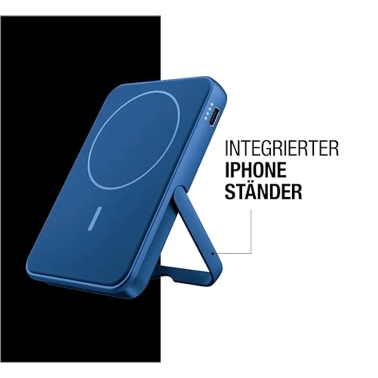 Fresh 'n Rebel Wireless Magnetic Powerbank 5000mAh, MagSafe-kompatibel, PD 20W Schnellladung, USB-C Port (in/Out), mit Ständer, True Blue – Bild 4
