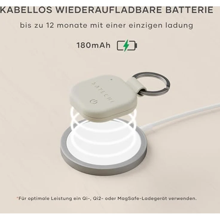 SATECHI FindAll Schlüsselanhänger, Tracker mit Find My, kabellos aufladbar, Trennungsalarm, lauter Signalton – Sand – Bild 5