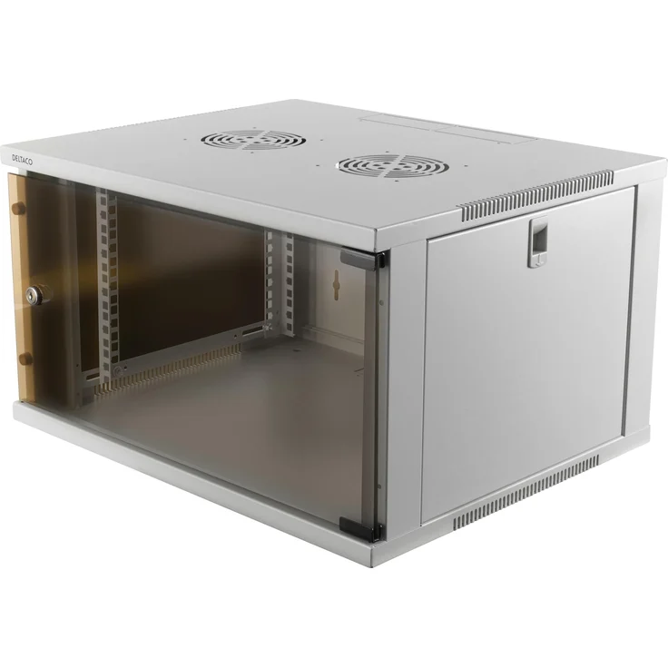 Deltaco 6U Wandmontierter Rack-Schrank, 19 Zoll Serverschrank mit abschließbarer Fronttür, Weiß, 5 mm gehärtetes Glas, verstellbare Tiefe, inklusive 4 Füße und Kabeldurchführungen