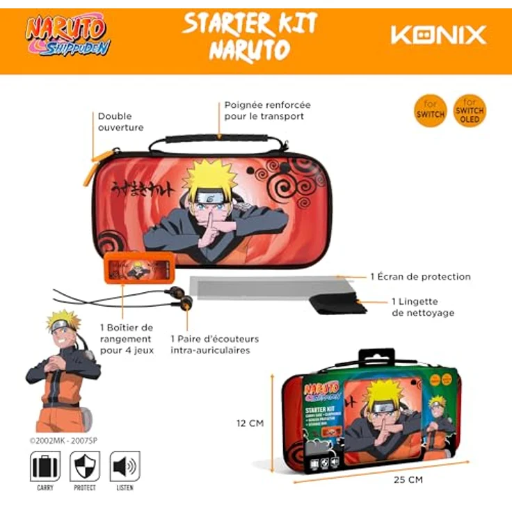 Konix Naruto Shippuden Gaming - Zubehörpaket Starter Kit Jutsu für Nintendo Switch, Switch Lite und Switch OLED - Schutzhülle, Spielebox, Kopfhörer - Schwarz – Bild 2