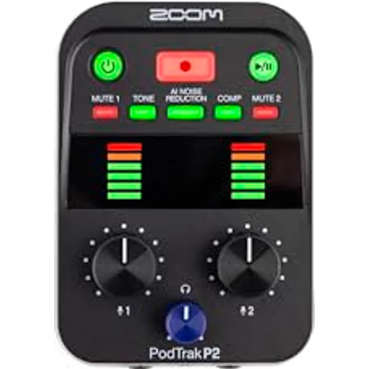 Zoom P2 PodTrak, tragbarer Podcast Recorder mit 2 x USB Mikrofoneingängen, AI Noise Reduction und Studio-Niveau Funktionen, schwarz