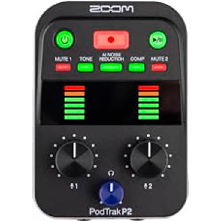 Zoom P2 PodTrak, tragbarer Podcast Recorder mit 2 x USB Mikrofoneingängen, AI Noise Reduction und Studio-Niveau Funktionen, schwarz – Bild 1