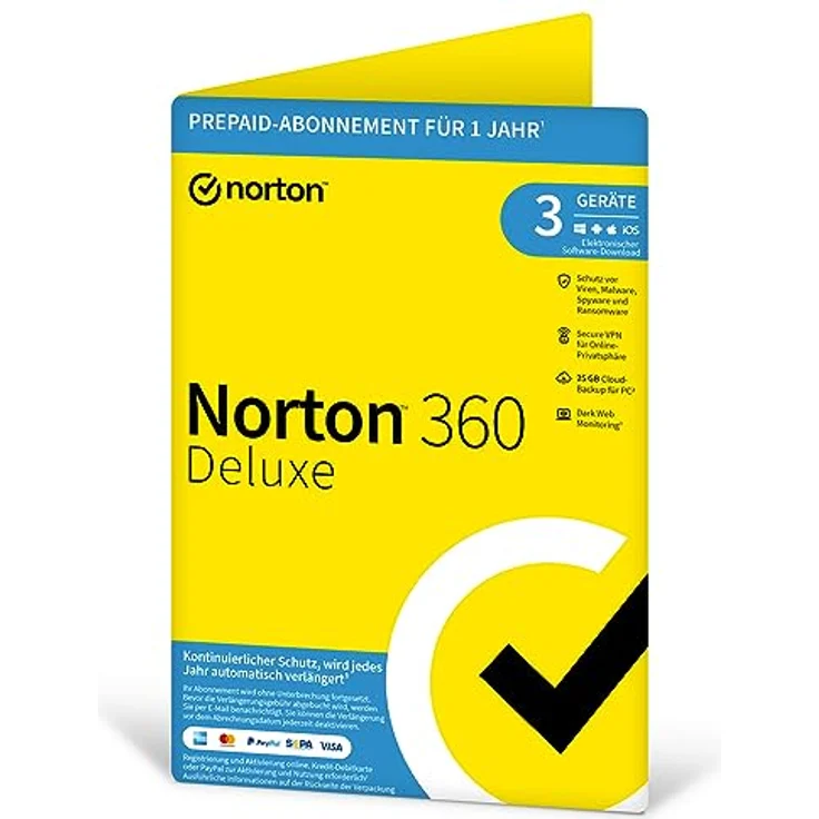 Norton 360 Deluxe, Antivirus und Internet Security für 3 Geräte, 1 Jahr, inkl. Secure VPN, Passwort-Manager, Firewall, Aktivierungscode per Post – Bild 1