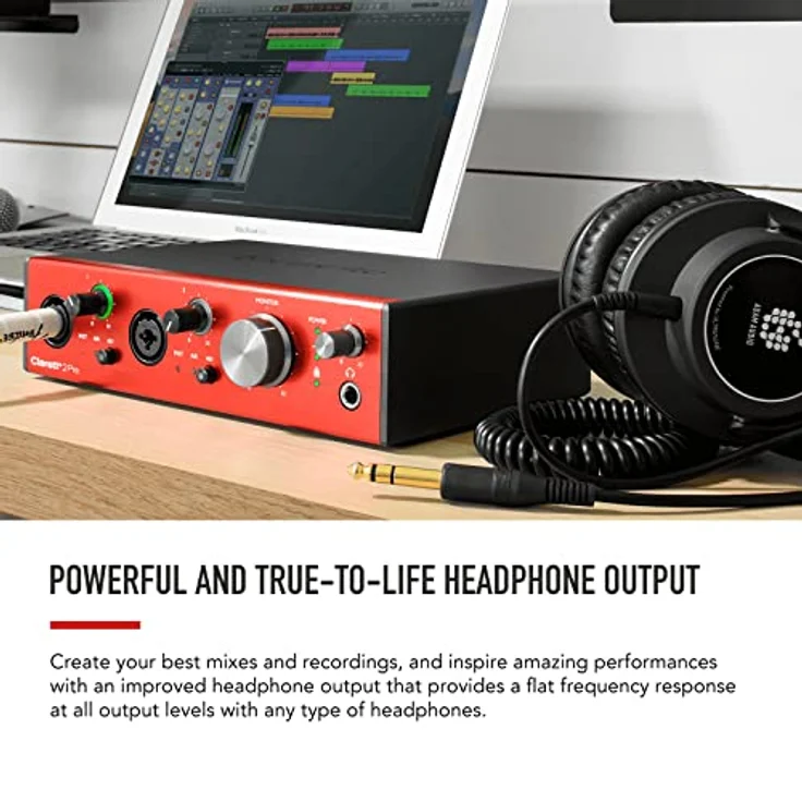 Focusrite Clarett+ 2Pre Audio-Interface mit USB-C-Bus für die Musikproduktion, mit zwei professionellen Vorverstärkern und leistungsstarken, transparent klingenden Kopfhörerausgängen/Hi-Z-Eingängen – Bild 5