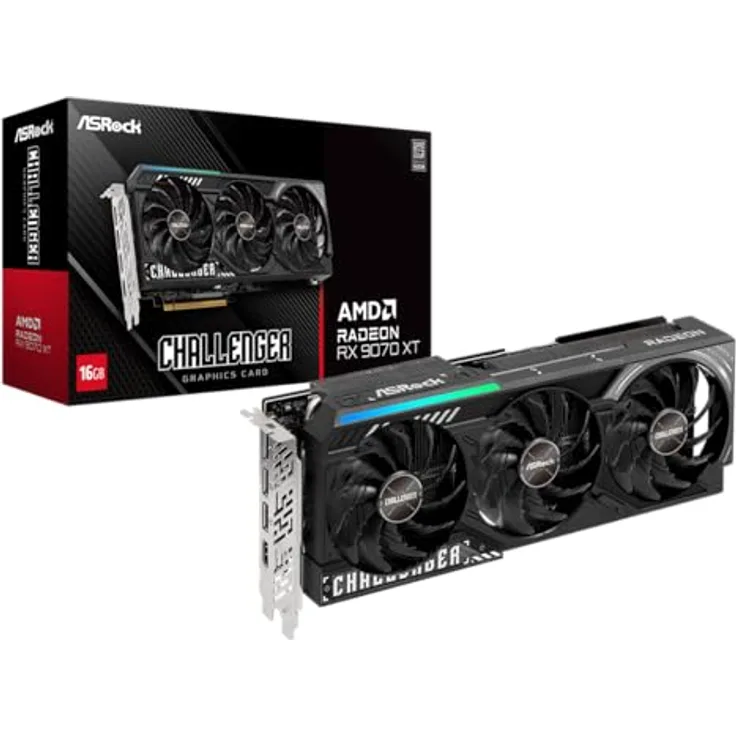 ASRock Radeon RX 9070 XT, 16 GB GDDR6 Grafikkarte mit RDNA 4-Architektur, 2970 MHz Boost-Takt und dreifachem Kühlsystem