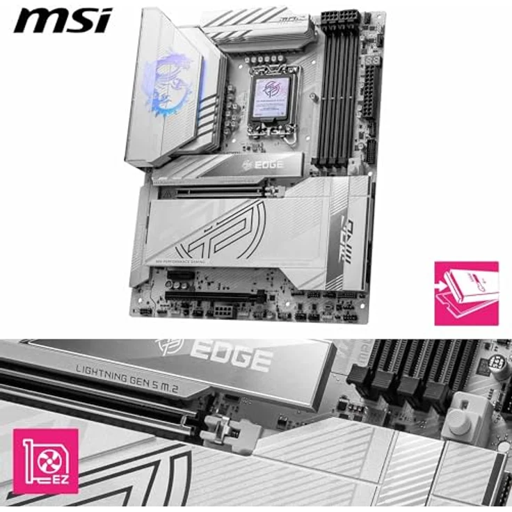 MSI MPG Z890 Edge TI WiFi Mainboard, ATX - Unterstützt Intel Core Ultra Prozessoren (Serie 2), DDR5 Memory Boost, PCIe 5.0 x16, M.2 Gen5, Wi-Fi 7, 5G LAN, Schwarz – Bild 3