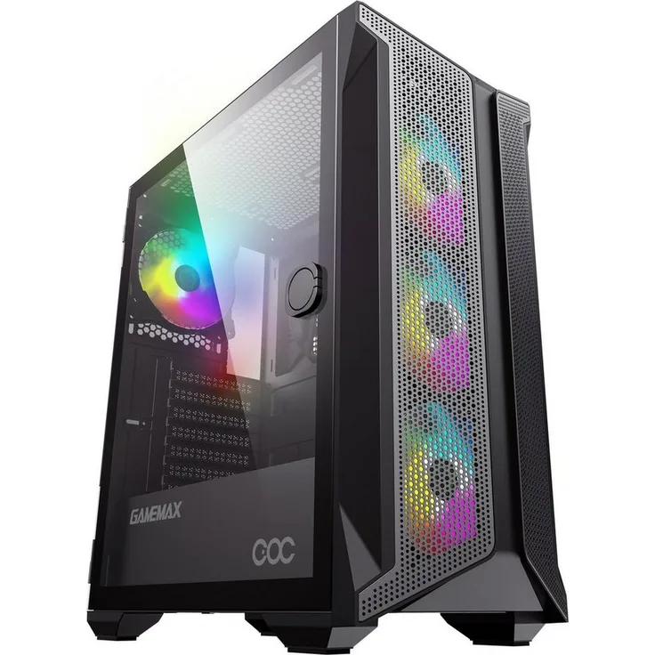 GAMEMAX Gaming-Gehäuse Brufen C1 Midi-Tower USB3.0X2+USB2.0x1 +HD-AUDIO, ATX, schwarz, gehärtetes Glas, mit COC Kühlungstechnologie und RGB-Beleuchtung