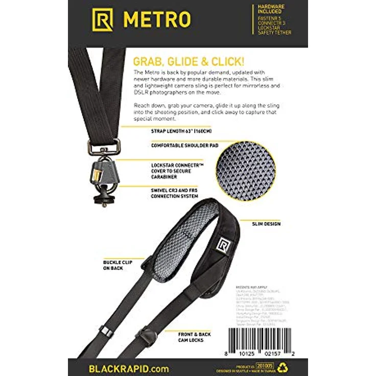 BlackRapid Metro Camera Sling - Original Kameraschlinge mit Schulterpolster aus Nylon und Duraflex-Schnalle, Schwarz – Bild 3