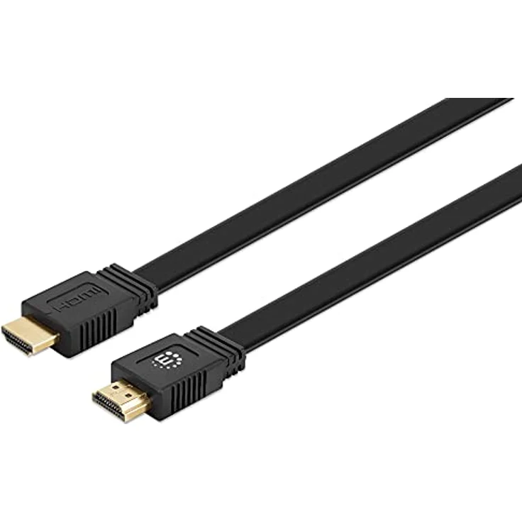 Manhattan HDMI Anschlusskabel HDMI-A Stecker, HDMI-A Stecker 10.00 m Schwarz 355643 doppelt geschirmt, flach, Flache Au – Bild 1