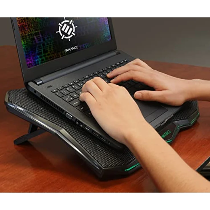 ENHANCE Gaming Laptop Kühlständer, Laptop Kühler mit 7 höhenverstellbaren Einstellungen, 800 U/min ultra leiser Lüfter & Dual USB Port für 17 Zoll Laptops, Kühlpad Grün – Bild 3