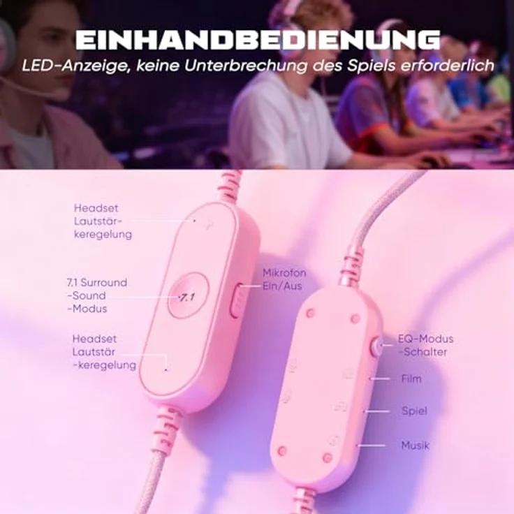 FIFINE Gaming Headset KH-860, Over Ear Kopfhörer mit Mikrofon, USB, RGB, 3 EQ-Modi, Surround Sound, für PC/PS4/PS5 – Bild 5