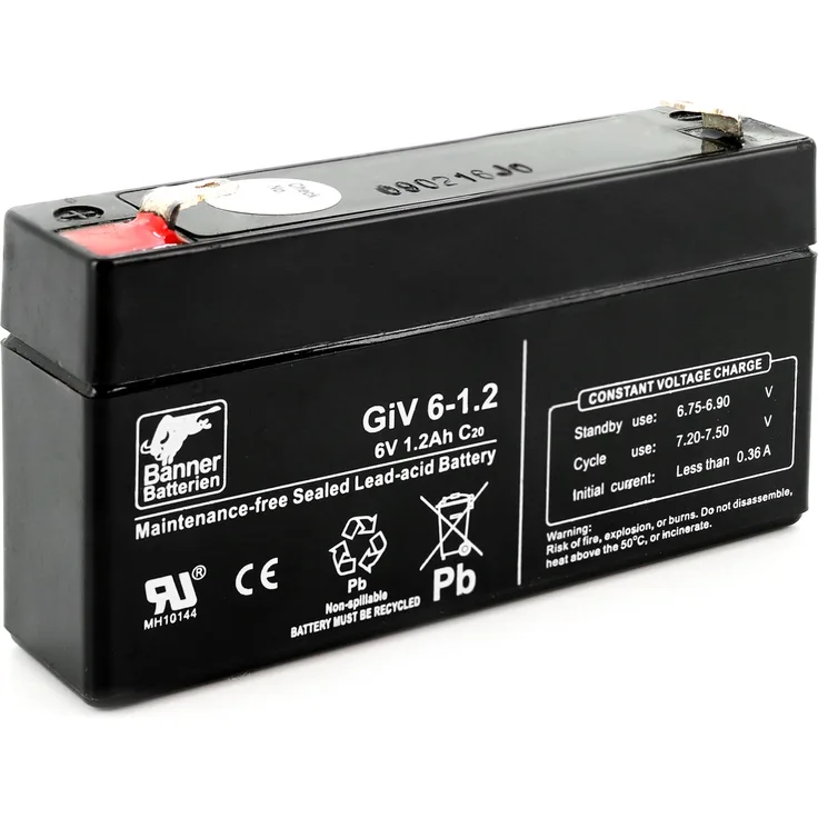 Banner Batterie Stand by Bull 6 Volt 1,2Ah GiV 06-1.2, wartungsfreie Bleibatterie für USV-Anlagen, hohe Langzeitbelastbarkeit