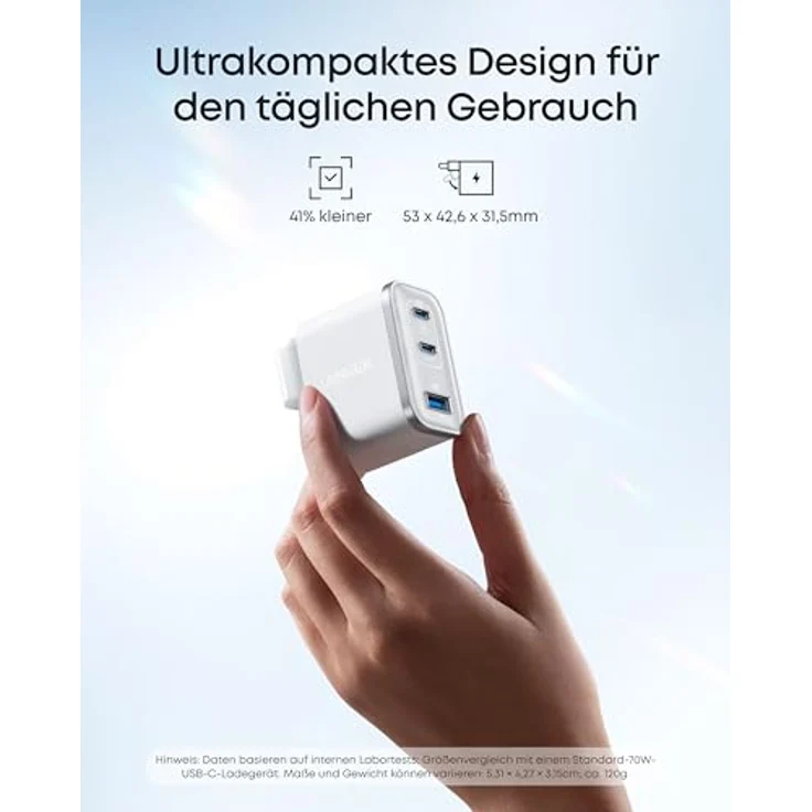 Anker Nano Ladegerät, 3-Port-Netzteil mit 70W, kompakt & stylisch für iPhone 17/Pro/Pro Max, MacBook Air, iPad, Pixel und Galaxy – Bild 3