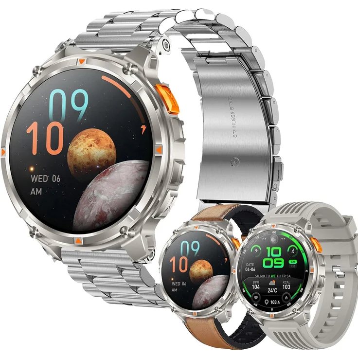 SGDDFIT AMOLED Smartwatch, Bluetooth-Anrufe, 5ATM Wasserfest, Schlafanalyse, starker Akku für Sport und Alltag