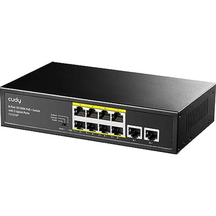 Cudy FS1010P 8 + 2 Port 100 Mbit/s PoE + Nicht verwalteter Plug-and-Play Switch, 120 W, 8 * 10/100 Mbit/s PoE + -Ports, CCTV/VLAN-Modus, 802.3af / 802.3at – Bild 1