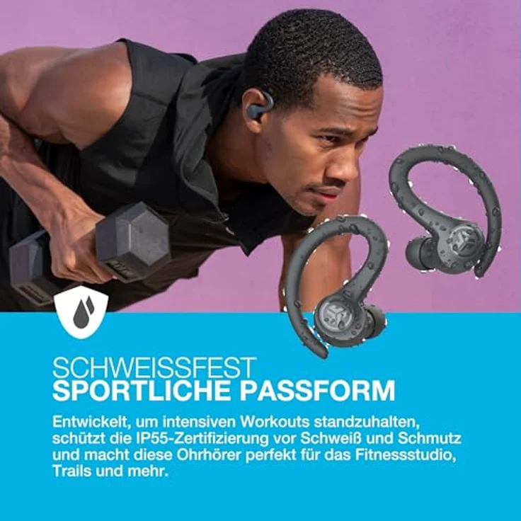 JLab Go Air Sport+ Kopfhörer, Bluetooth Sportkopfhörer mit 35+ Std. Akkulaufzeit, IP55 schweißresistent, USB-C Ladecase, Be Aware-Modus, Graphit – Bild 3