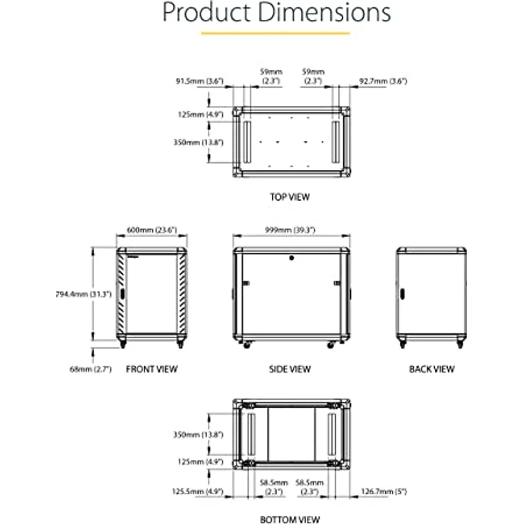 STARTECH.COM 15 HE 48.26cm 19 Zoll Serverschrank - 800mm tief - bis zu 800 kg - abschliessbarer Netzwerkschrank mit Rollen- EIA-310 – Bild 8
