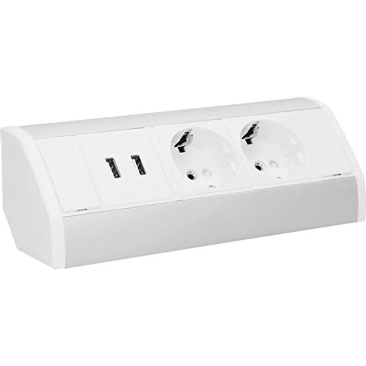 ORNO OR-GM-9003/W-G(GS) Ecksteckdose 2 Fach mit Kindersicherung + 2X USB Ladegerät 45° Aufbau-Montage