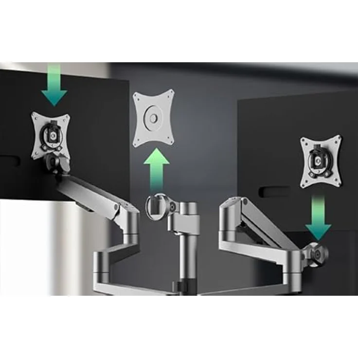 Icy Box IB-MS525-T, Monitorständer mit Tischhalterung für drei Monitore bis 30 Zoll, Silber, ergonomische Höhenverstellung, VESA 75x75mm/100x100mm – Bild 6