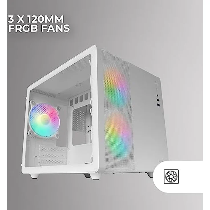 Mars Gaming MC-400 Weiß, Kompaktes Micro-ATX-Gaming-Gehäuse, Volles Seitenfenster Gehärtetem Glas, 3X 120mm FRGB-Lüfter, Volles Mesh-Seitenteil – Bild 3
