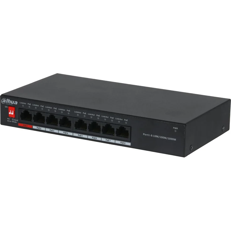 Dahua DH-PFS3008-8GT-96, Unmanaged 8-Port Gigabit PoE-Switch mit 96W Power-over-Ethernet, Plug-and-Play, breiter Betriebstemperaturbereich