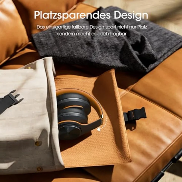 DOQAUS Care 1, Bluetooth Kopfhörer Over Ear mit bis zu 90 Std Akkulaufzeit, 3 EQ-Modi, HiFi Stereo, faltbares Design, Mikrofon, weiche Ohrpolster für Reisen/Büro/Handy/PC, Nachtschwarz – Bild 5