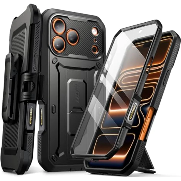 SUPCASE Unicorn Beetle Pro, iPhone 17 Pro Hülle 6.3” mit Kamerasteuerungstaste, 360° Outdoor Schutzhülle mit Displayschutz, Ständer und Gürtelclip, schwarz – Bild 1
