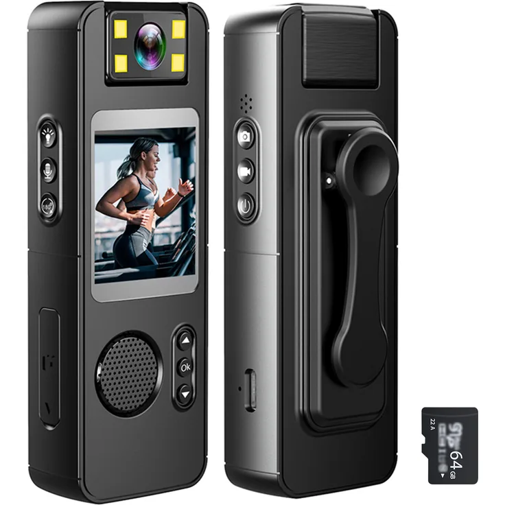 Lixada 1080P Koerperkamera mit Audio- und Videoaufzeichnung, tragbare WiFi-Camcorder mit 180° drehbarem Objektiv, LED-Fuelllichter und 64 GB TF-Karte
