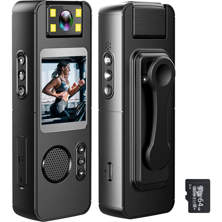 Lixada 1080P Koerperkamera mit Audio- und Videoaufzeichnung, tragbare WiFi-Camcorder mit 180° drehbarem Objektiv, LED-Fuelllichter und 64 GB TF-Karte