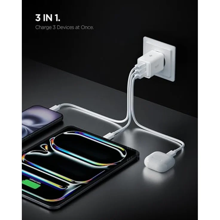 Spigen ArcStation Essential 47W 3-Port USB-C Ladegerät, PPS Schnellladegerät mit PD 3.0 für Samsung Galaxy S26 Ultra Plus, iPhone 17 Pro Max, Pixel 10 - Weiß – Bild 3