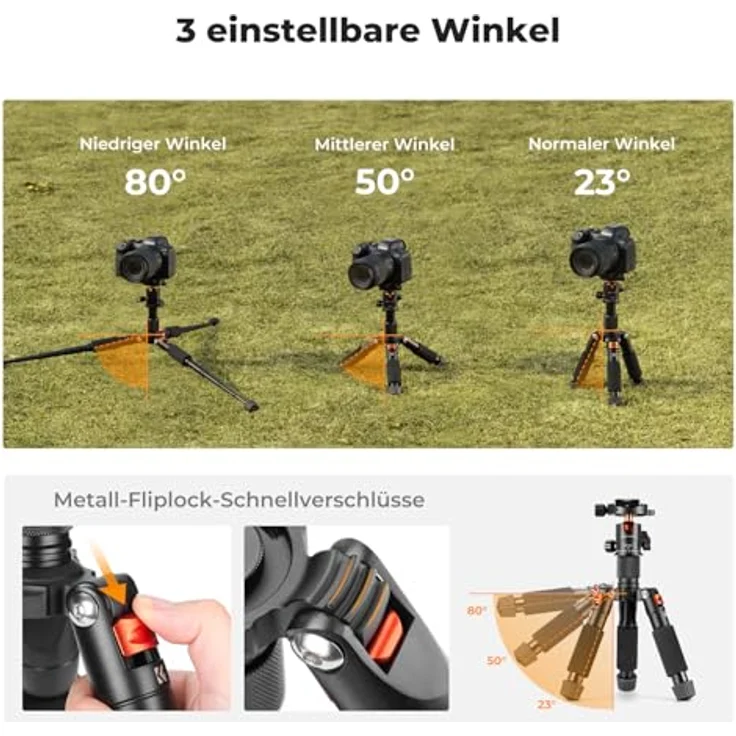 K&F CONCEPT Mini Stativ S225A1+BH-25, kompaktes Tischstativ mit 360° Kugelkopf, max. Belastung 6 kg, Höhe bis 52 cm, inkl. Handyhalterung, kompatibel mit Canon/Sony/Nikon/Fujifilm – Bild 5