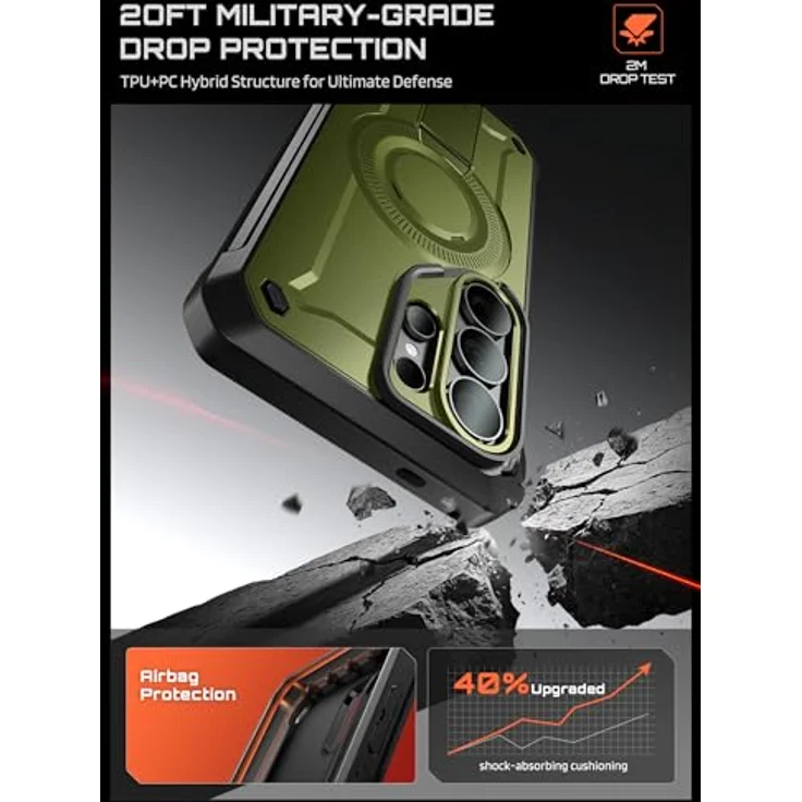 SUPCASE UBPro Mag Hülle für Samsung Galaxy S26 Ultra, Outdoor Handyhülle mit MagSafe, zwei Vorderseiten (mit und ohne Displayschutz), Grün – Bild 3