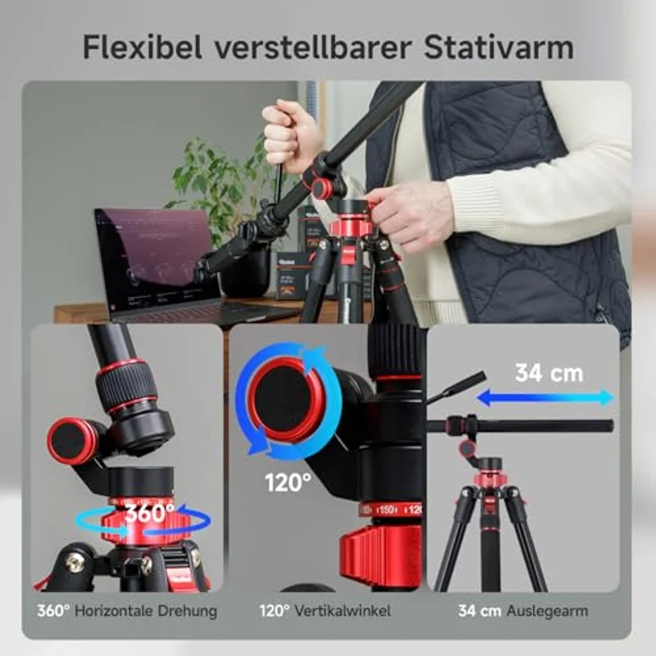 Rollei Compact Traveler No.2 XL, Aluminium Video Stativ mit Fluidkopf, 212 cm höhenverstellbar, inkl. Einbeinstativ und Smartphone-Halterung – Bild 5