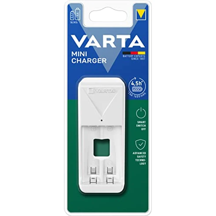 Varta Akku Ladegerät, Batterieladegerät für wiederaufladbare Batterien, lädt 2 oder 4 AA/AAA gleichzeitig, Pocket Charger, kompakte Form, unbestückt, weiß – Bild 2