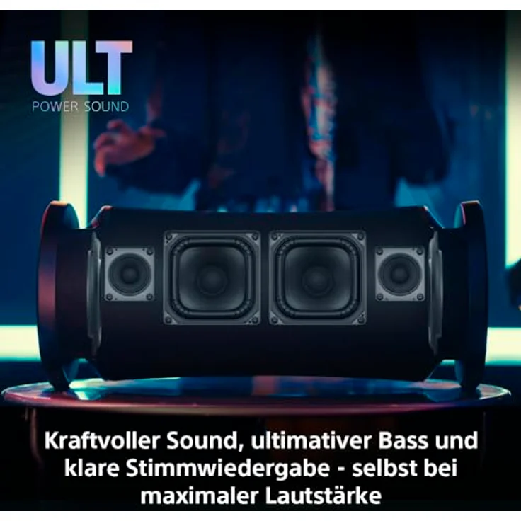 Sony ULT Field 7 - Kabelloser tragbarer Bluetooth-Lautsprecher mit ULT Power Sound, ultimativem Deep BASS, X Balanced Speaker, 30h Akku, IP67, wasserdicht, LED, Mikrofon, Gitarreneingang - Schwarz – Bild 3