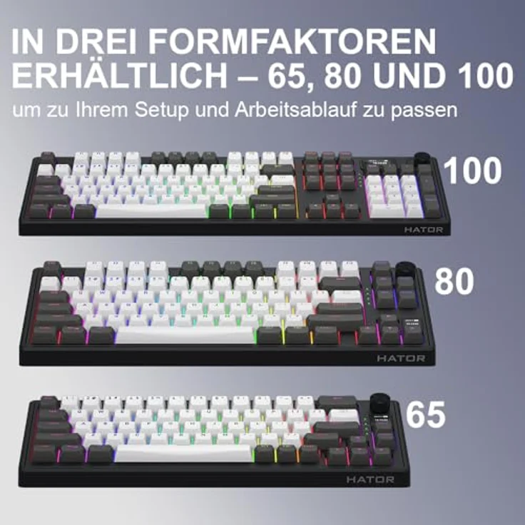 HATOR Skyfall Wireless 80, Mechanische Tastatur mit RGB-LED, USB + RF Wireless + Bluetooth, Schwarz-Weiß, Hot-Swap-Schalter – Bild 12