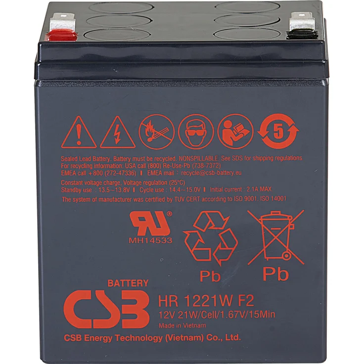 CSB HR 1221W, Bleiakku AGM 12V 21W wartungsfrei mit F2 Faston Anschluss, kompakt und langlebig, 90x70x106,1 mm