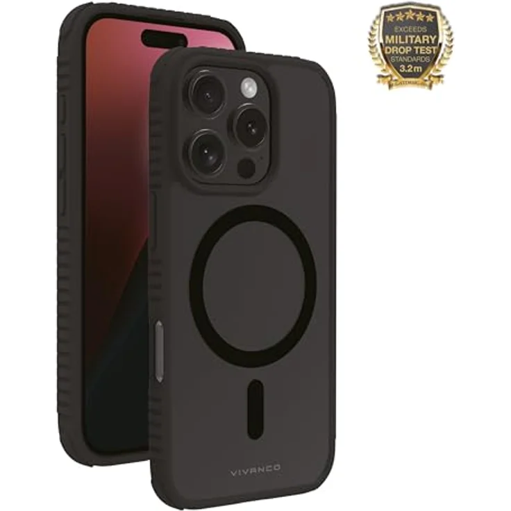 Vivanco Mag Solid Elite Cover für Apple iPhone 16 Pro, 360° Anti Shock, 3.2m Drop-Protection, MagSafe Support, Schwarz, Durchscheinend – Bild 2
