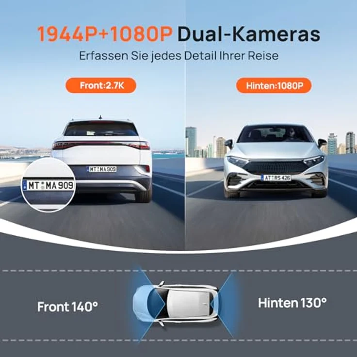 70mai Dashcam Auto Vorne A510, 2,7K 1944P WiFi Dash Cam mit 64GB SD Karte, Sony STARVIS 2 IMX675 Sensor – Bild 2