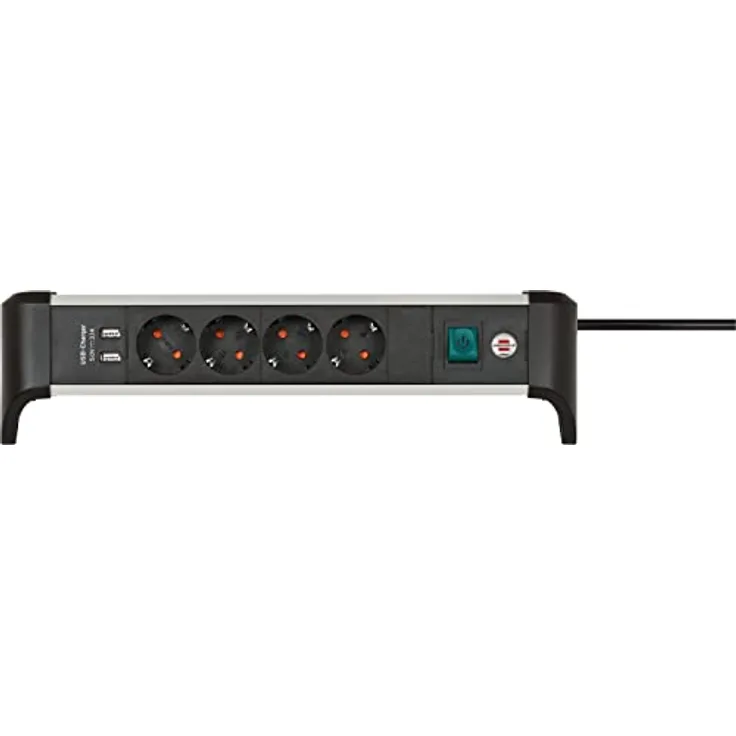 Brennenstuhl Alu-Office-Line Steckdosenleiste 4-Fach/Mehrfachsteckdose mit USB (Steckerleiste ideal für den Schreibtisch, 1,8m Kabel, mit Schalter, Made in Germany)