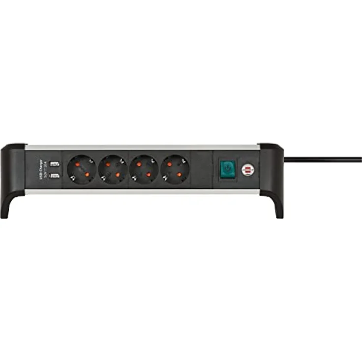 Brennenstuhl Alu-Office-Line Steckdosenleiste 4-Fach/Mehrfachsteckdose mit USB (Steckerleiste ideal für den Schreibtisch, 1,8m Kabel, mit Schalter, Made in Germany) – Bild 1