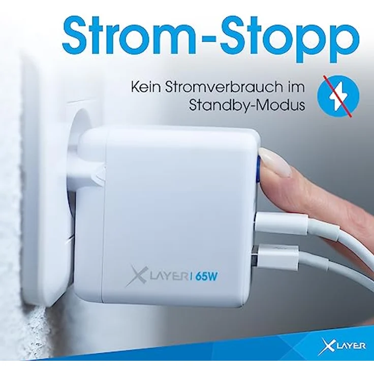 XLayer Power Saver 65W USB C Ladegerät PD Netzteil Knopfdruck Schnellladegerät mit Strom-Stopp-Funktion GAN Technologie Fast Charger Adapter MacBook/Pro/Air, iPhone, iPad, Galaxy, Huawei, Lenovo, Dell – Bild 4