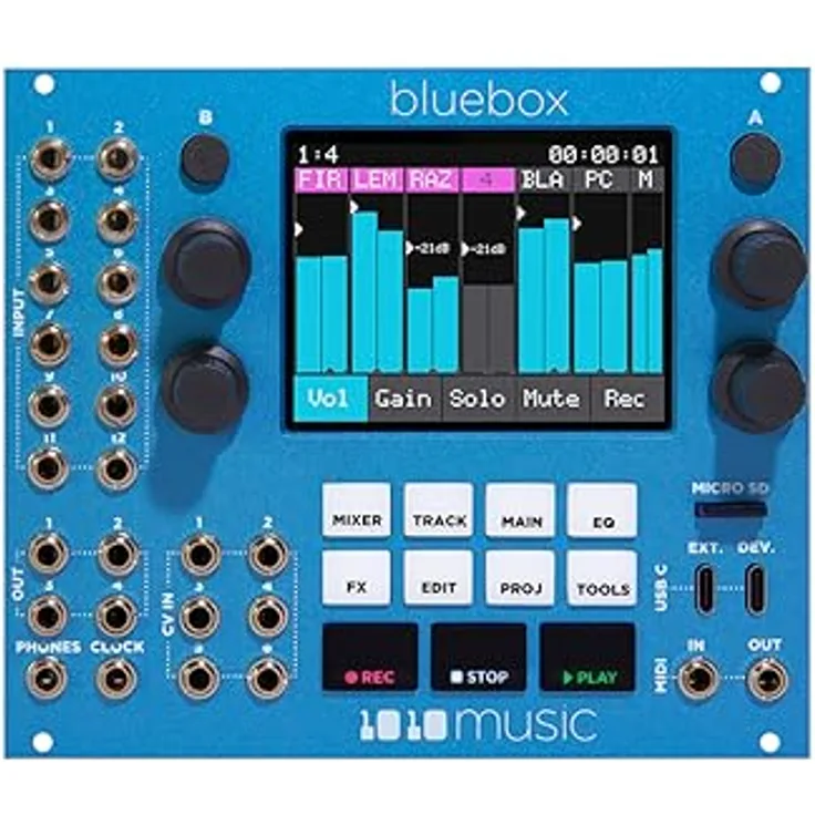 1010music bluebox Eurorack Edition, Studio- und Livemixer mit 8 Audioeingängen, MIDI-Anschluss und 24 Bit Audioauflösung, Blau