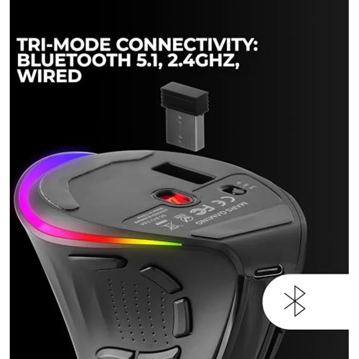 Mars Gaming MM-SK, Kabellose Vertikale Gaming-Maus mit 8400DPI Optischem Sensor, RGB Chroma-Beleuchtung, 9 Programmierbare Tasten, Tri-Mode, Schwarz – Bild 3