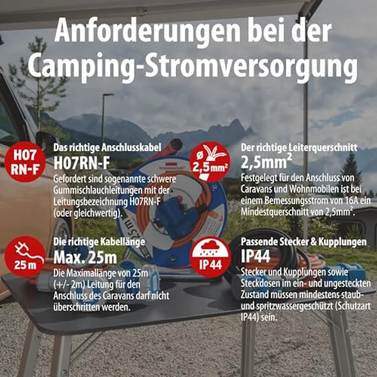 Brennenstuhl 1132920325 Camping-Kabeltrommel, 1,5m H07RN-F 3G 2,5mm², CEE-Stecker und Winkelkupplung, IP44, orange – Bild 6
