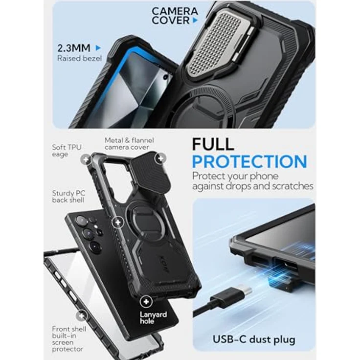 i-Blason Armorbox für Samsung Galaxy S25 Ultra Hülle Magsafe mit Kameraschutz Bumper Case 360 Grad Handyhülle Robust Schutzhülle mit Displayschutz und Ständer für Galaxy S25 Ultra 2025 (Schwarz) – Bild 4