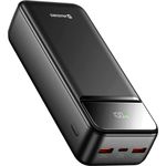 Swissten Power Bank 30000mAh, Externer Akku mit USB-C und 2 USB-Anschlüssen, kompakt, Schwarz