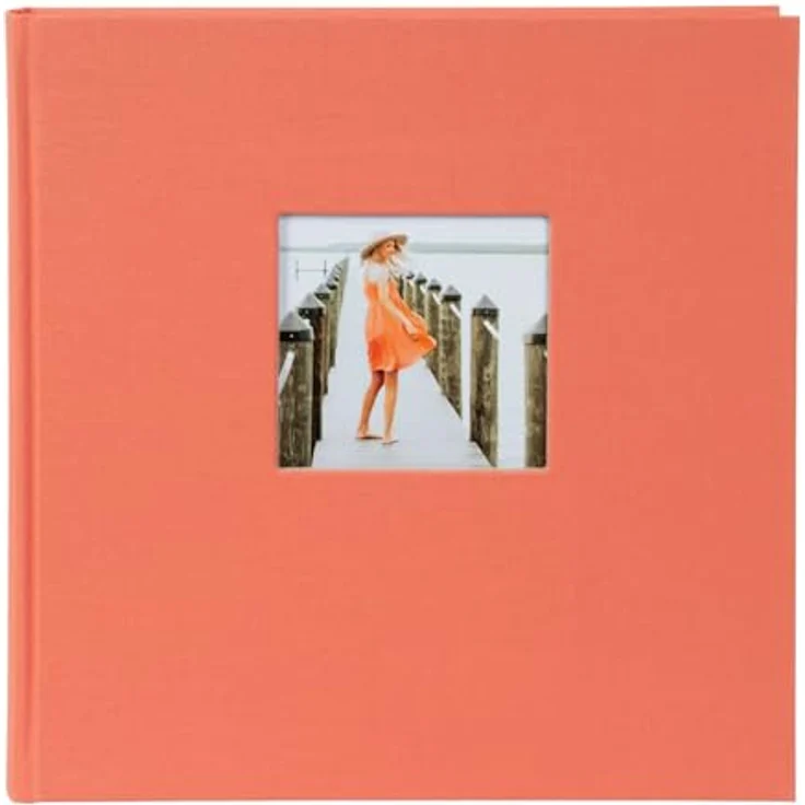 goldbuch 27 480 Bella Vista Fotoalbum, Erinnerungsalbum mit Bildausschnitt in Lachs, 30 x 31 cm, 60 weiße Seiten mit Pergamin-Trennblättern, Leineneinband in Orange – Bild 2