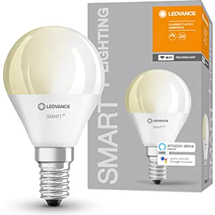 LEDVANCE Smarte LED-Lampe mit WiFi Technologie, Sockel E14, Dimmbar, Warmweiß (2700 K), ersetzt Glühlampen mit 40 W, SMART+ WiFi Mini Bulb Dimmable, 1er-Pack – Bild 4