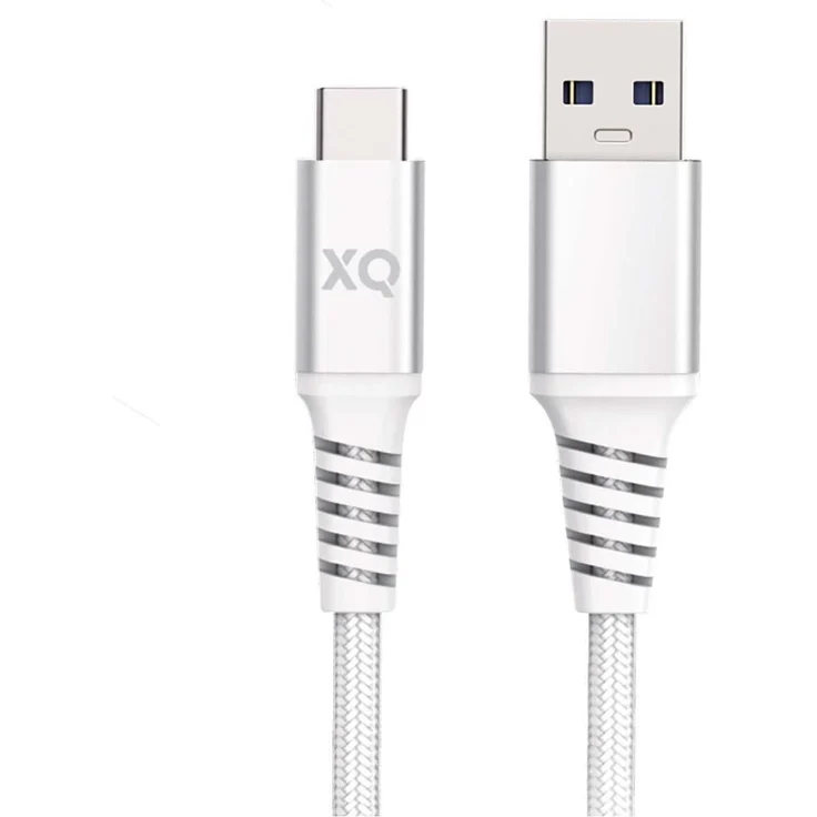Xqisit USB-A auf USB-C 3.0 Kabel, 2m Baumwolle Braided, hohe Lade- und Datenübertragungsgeschwindigkeit, Weiß